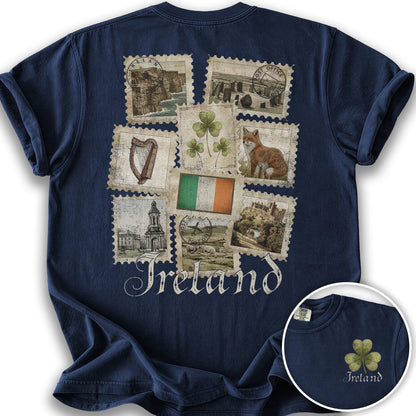 Ireland Vintage Stamps Front/Back Print T-Shirt - True Navy