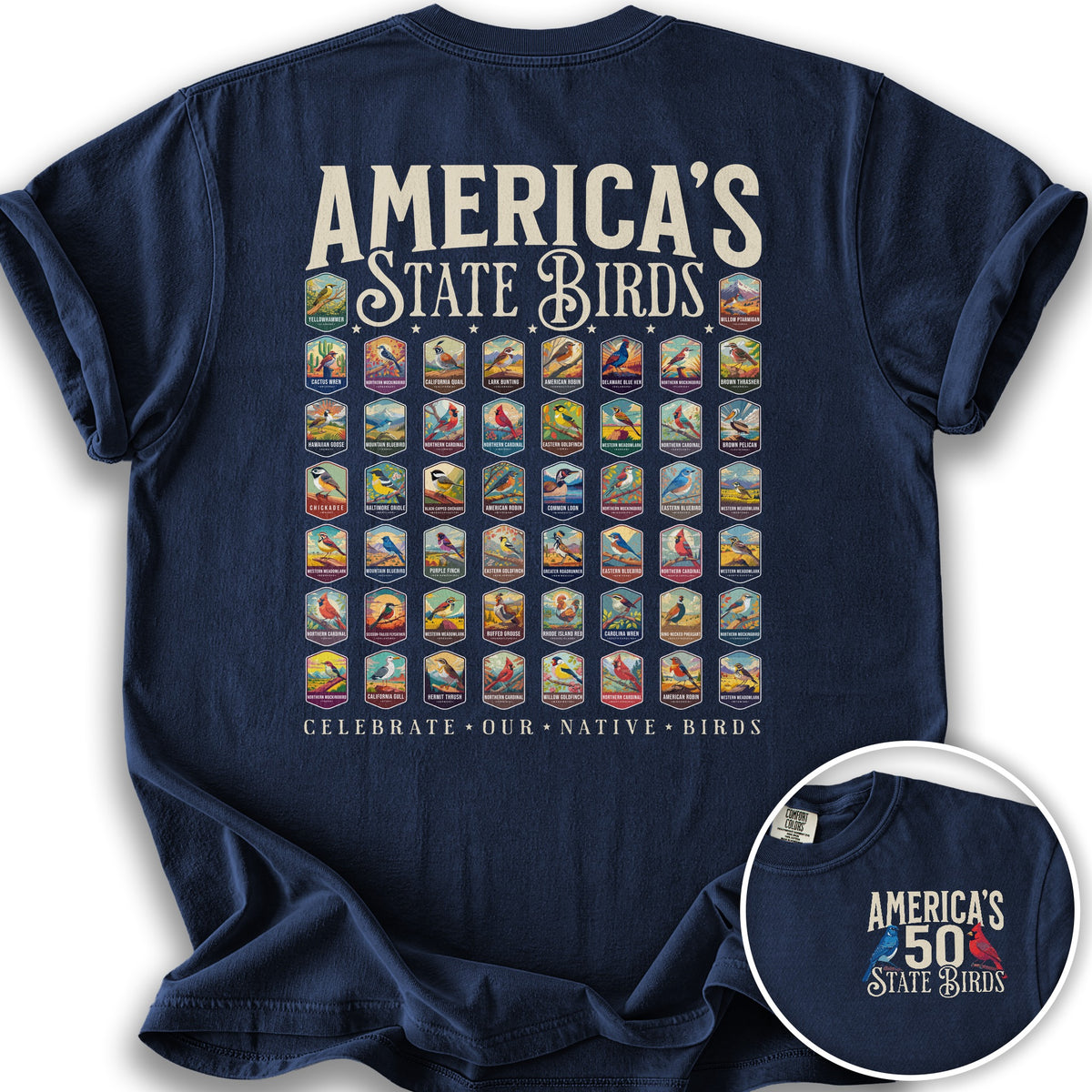 America's State Birds Front/Back Print T-Shirt - True Navy