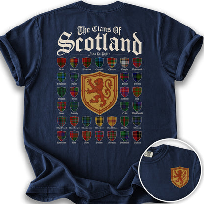 Clans of Scotland "Tartans"Front/Back Print T-Shirt - True Navy