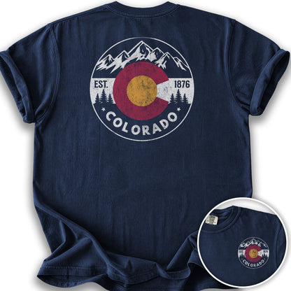 Colorado Flag Badge Textured Front/Back T-Shirt - True Navy