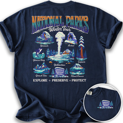 National Parks Winter Tour Front/Back Print T-Shirt - True Navy