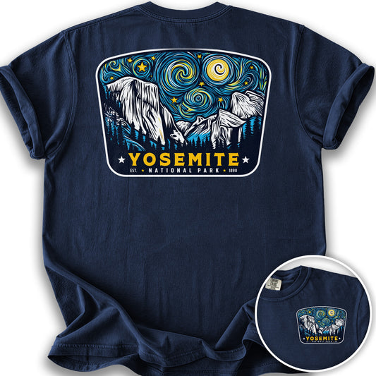 Yosemite National Park "Starry Night" Front/Back Print T-Shirt - True Navy