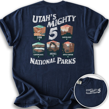 Utah's Mighty Five "Badges" Front/Back Print T-Shirt - True Navy
