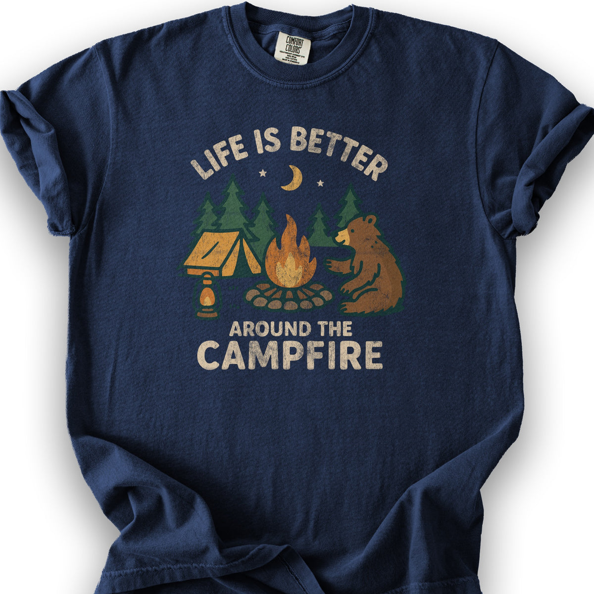 Around The Campfire "Happy Bear" T-Shirt - True Navy