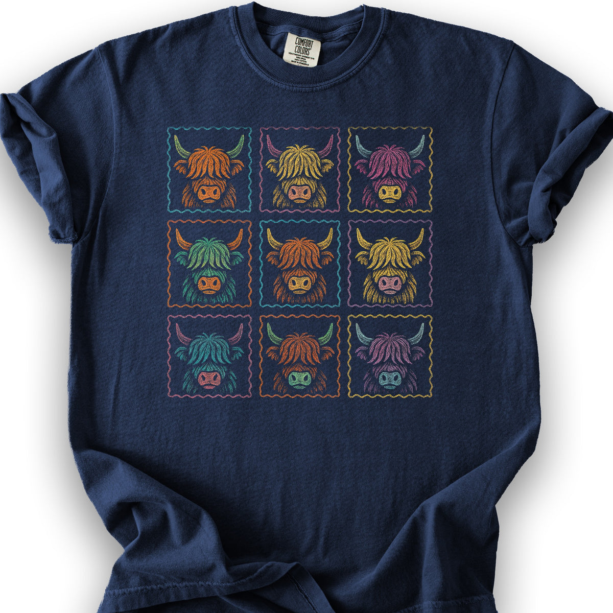 Highland Cow 9 Panel T-Shirt - True Navy