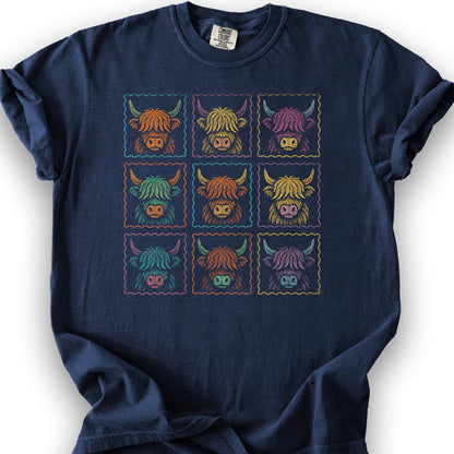 Highland Cow 9 Panel T-Shirt - True Navy