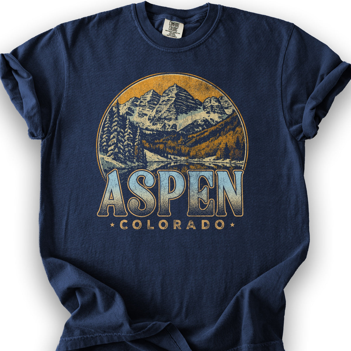 Aspen Colorado Groovy Screenprint T-Shirt - True Navy