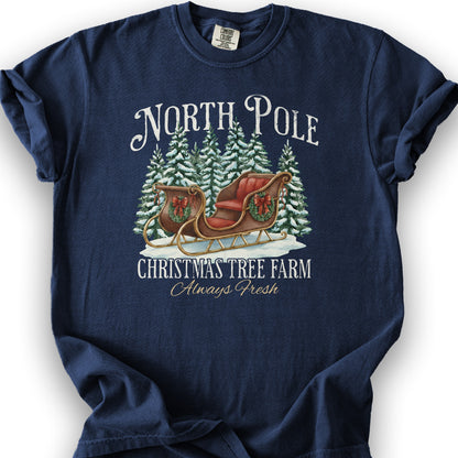 North Pole Christmas Tree Farm T-Shirt - True Navy