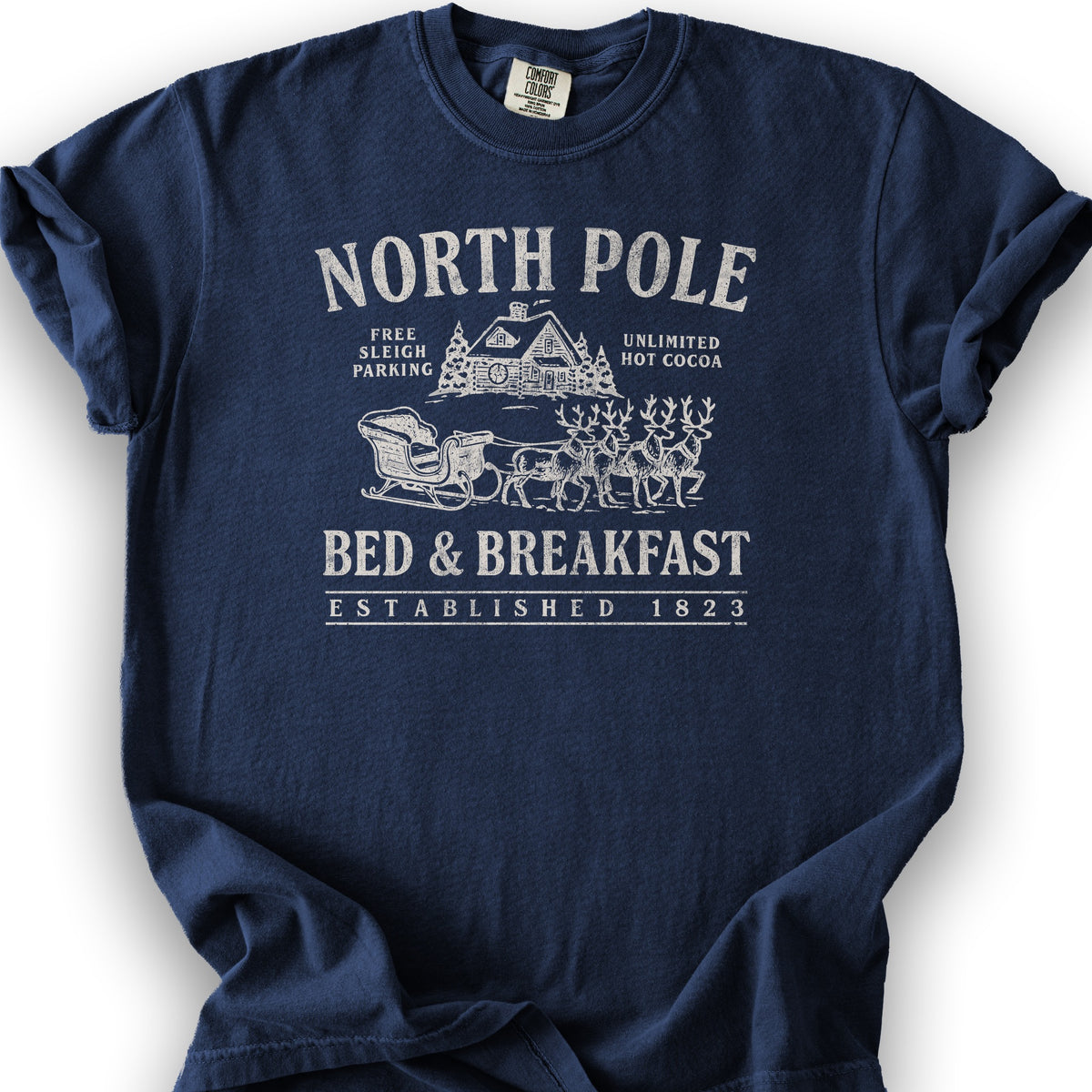 North Pole Bed and Breakfast Vintage Print T-Shirt - True Navy
