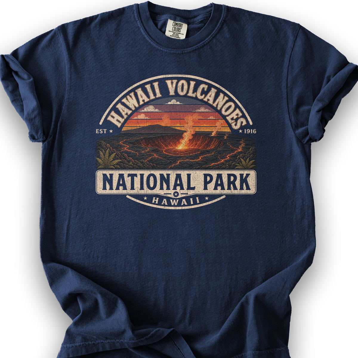 Hawaii Volcanoes Medallion T-Shirt - True Navy