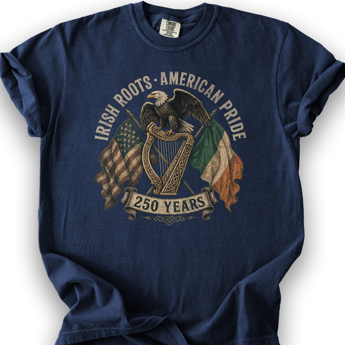 Irish Roots American Pride T-Shirt - True Navy