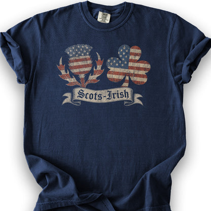 Scots-Irish Thistle Shamrock Flag T-Shirt - True Navy