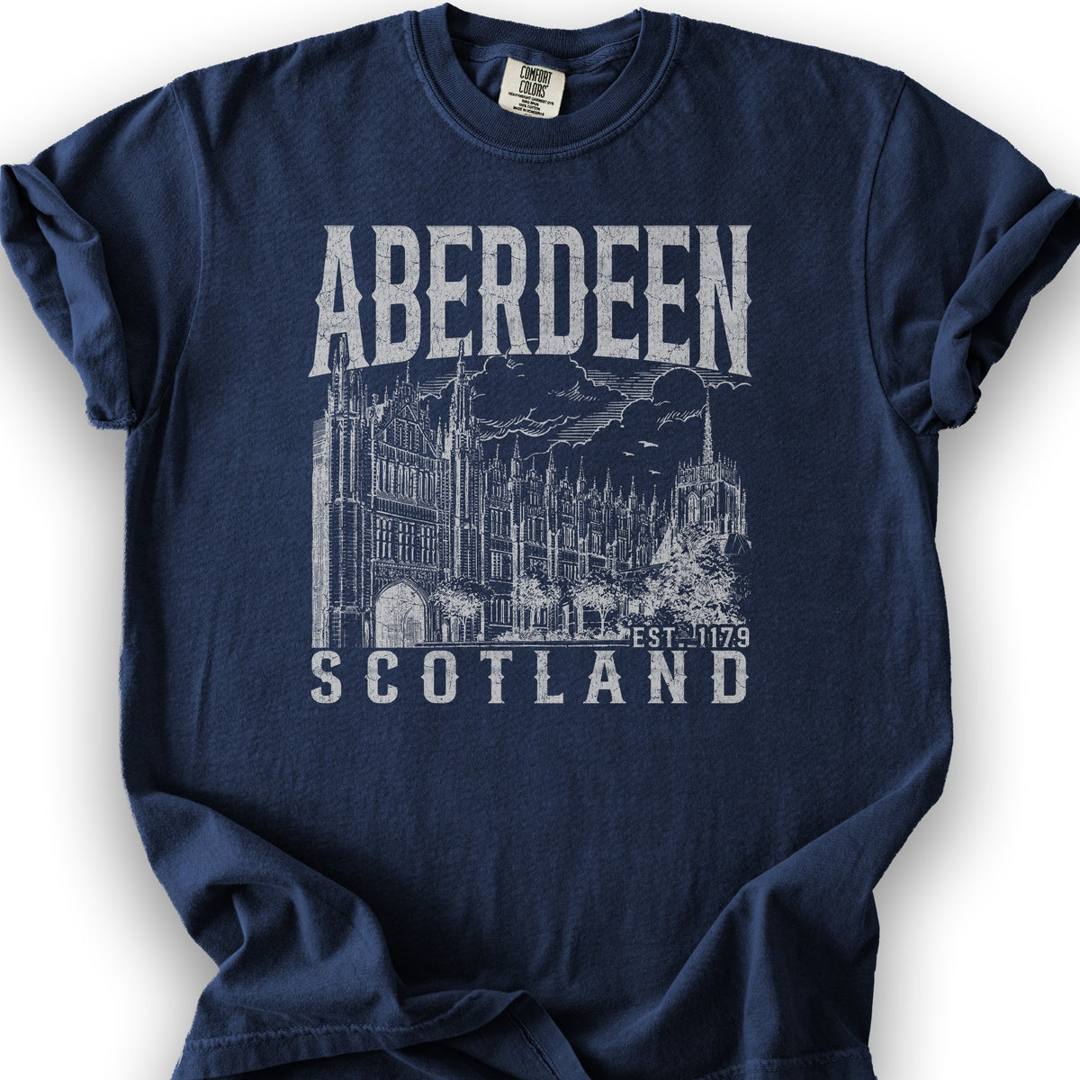 Aberdeen Scotland Sketch T-Shirt - True Navy