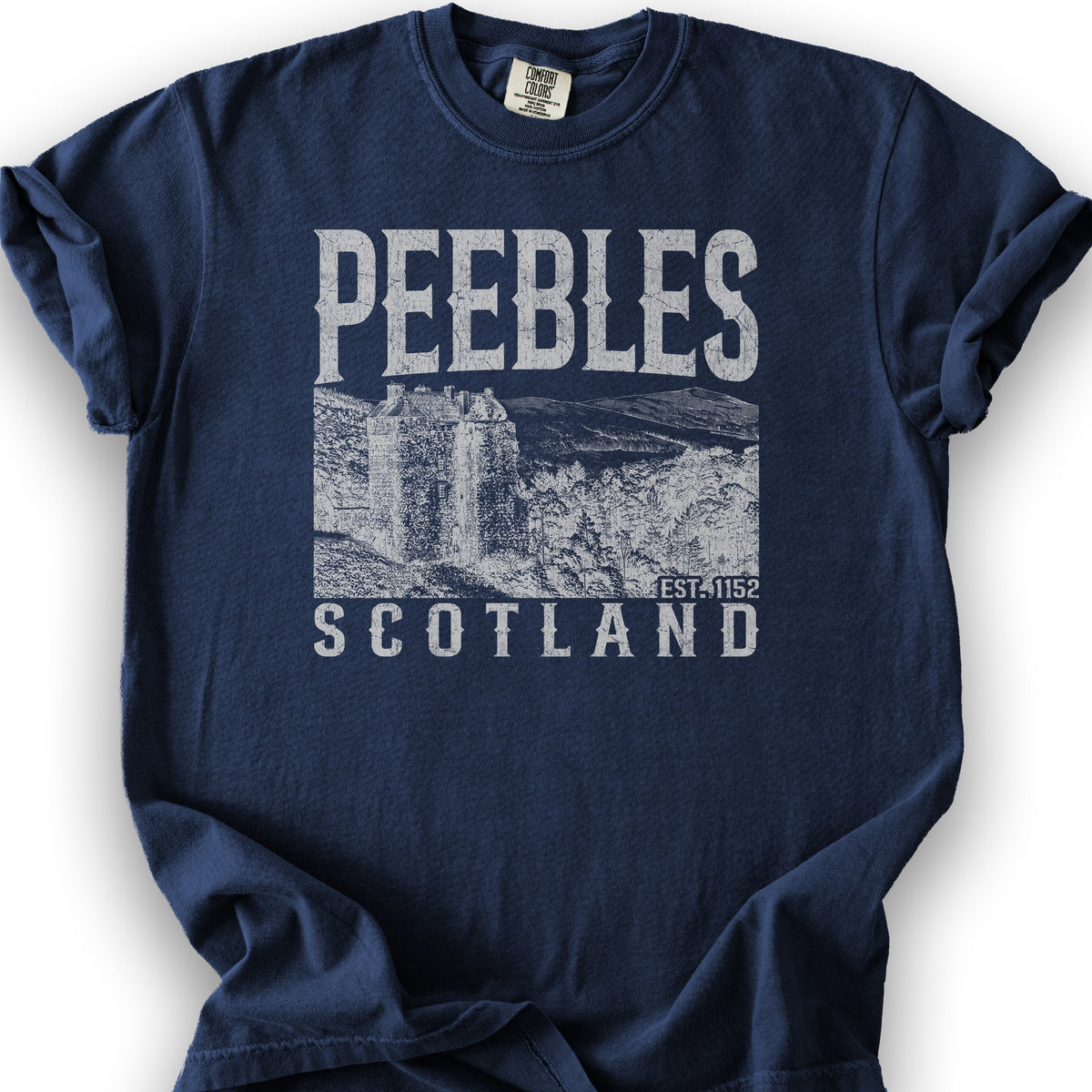 Peebles Scotland Sketch T-Shirt - True Navy