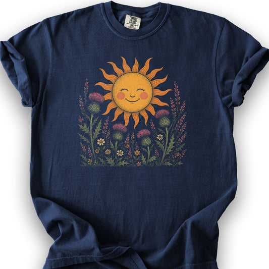 Happy Sun Thistles T-Shirt - True Navy