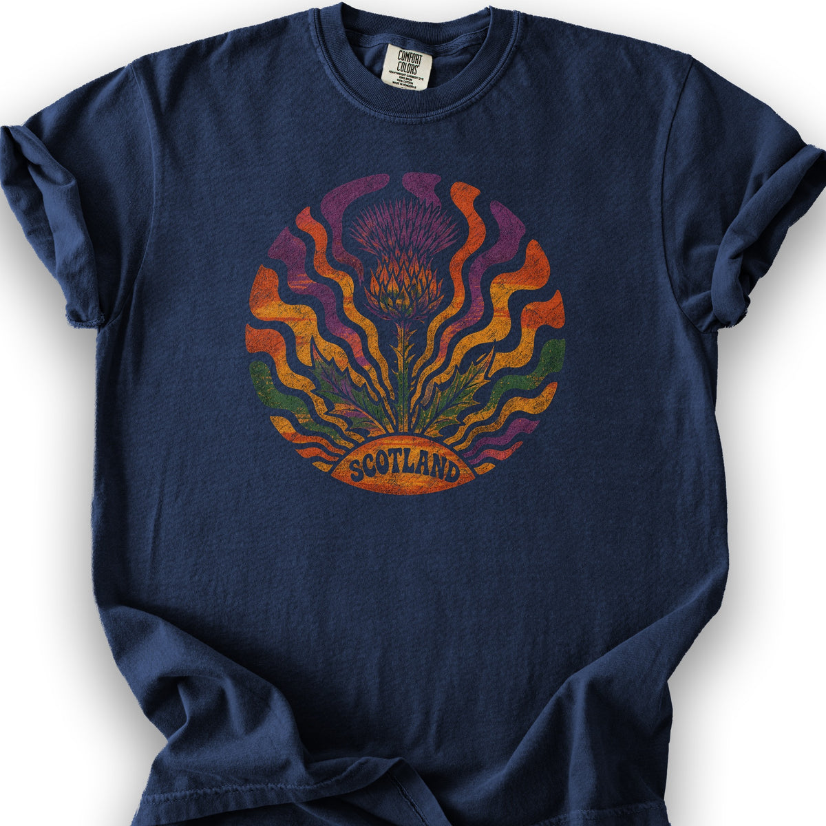 Groovy Scotland Thistle T-Shirt - True Navy