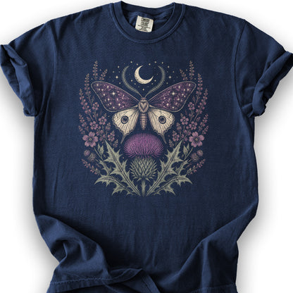 Crescent Thistle Moth Moon T-Shirt - True Navy