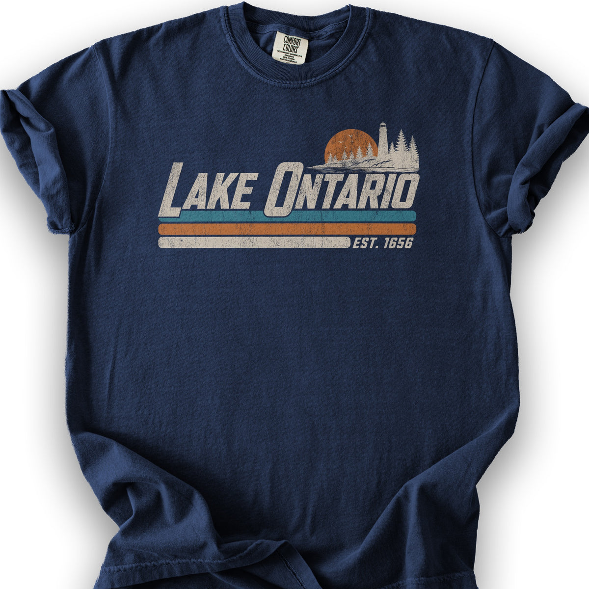 Bargain Bin Overstock! Lake Ontario Retro Stripe T-Shirt - True Navy