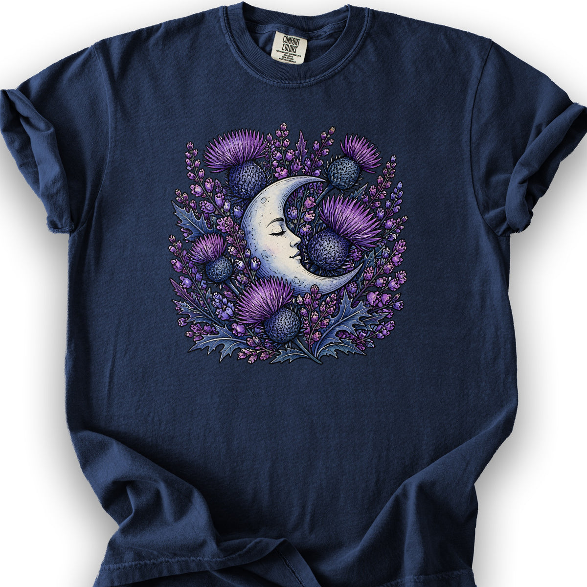 Botanical Moon Thistle T-Shirt - True Navy