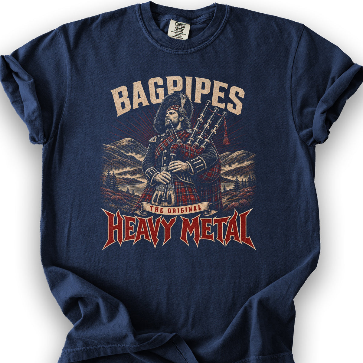 Bagpipes Heavy Metal T-Shirt - True Navy