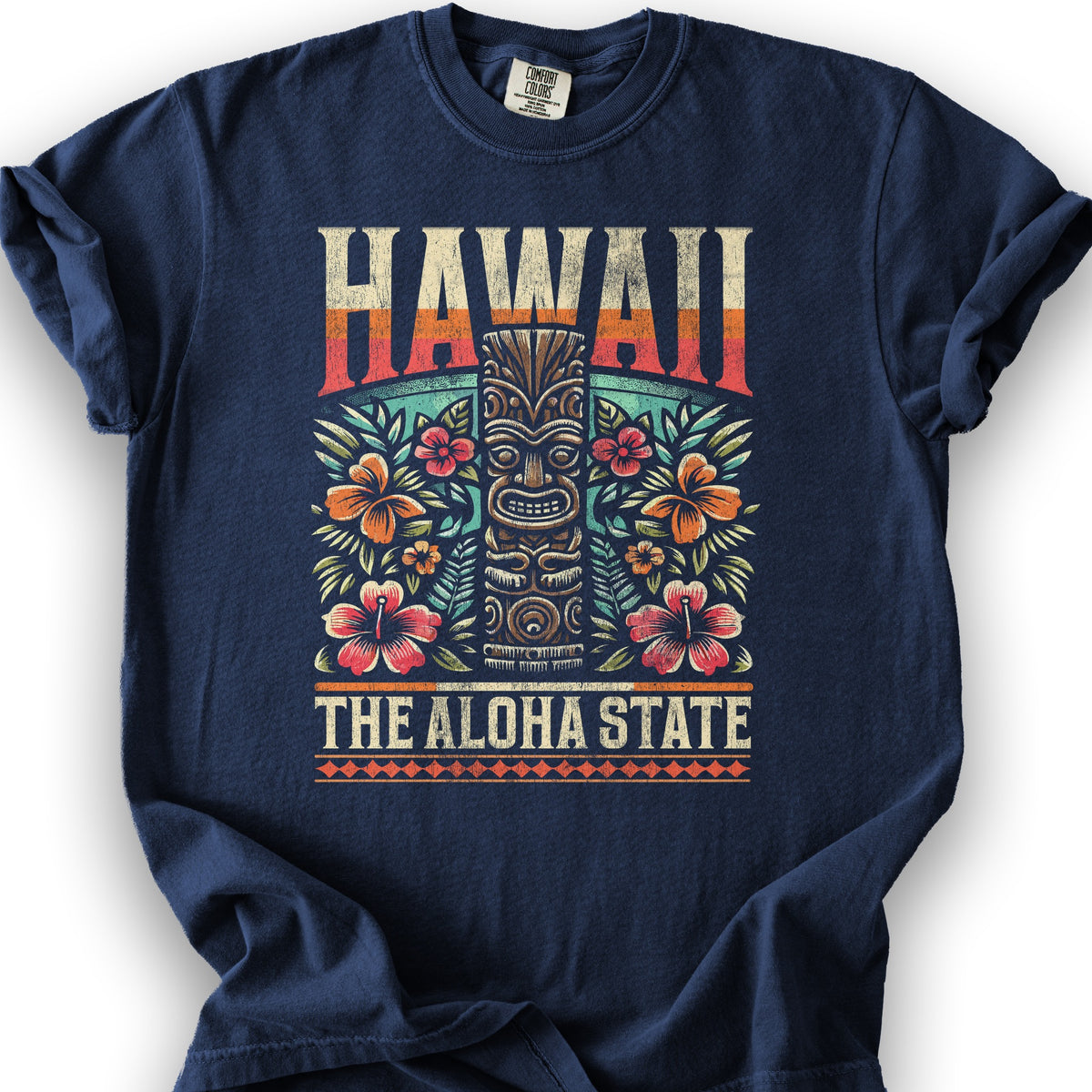 Hawaii The Aloha State "Tiki" T-Shirt - True Navy