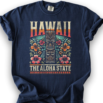 Hawaii The Aloha State "Tiki" T-Shirt - True Navy