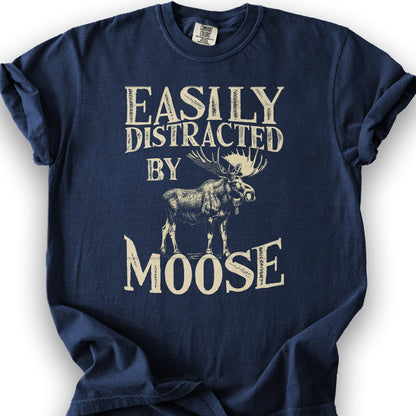 "Easily Distracted by Moose" T-Shirt - True Navy