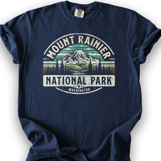 Mount Rainier National Park "Vintage Badge" T-Shirt - True Navy