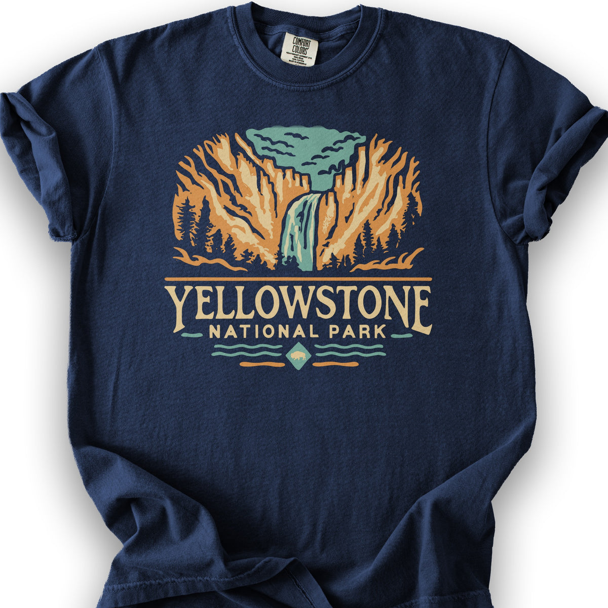 Yellowstone National Park "Yellowstone Falls" T-Shirt - True Navy