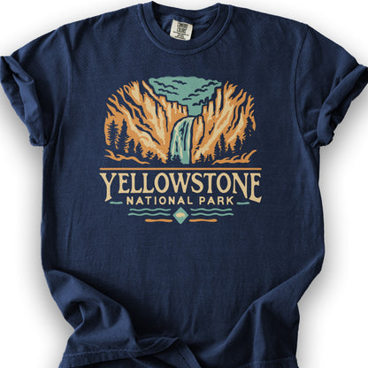 Yellowstone National Park "Yellowstone Falls" T-Shirt - True Navy