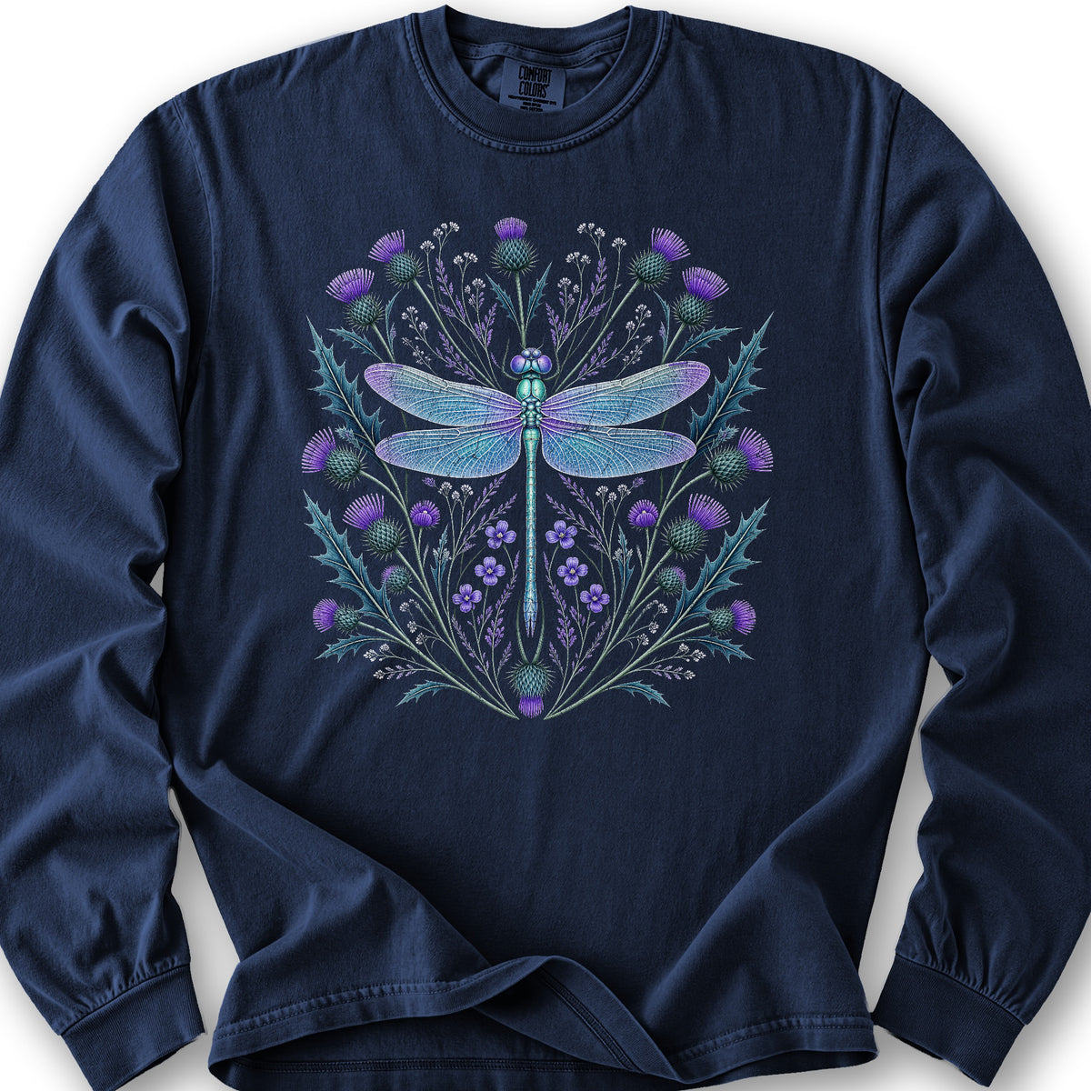 Dragonfly Thistle Long Sleeve Shirt - True Navy