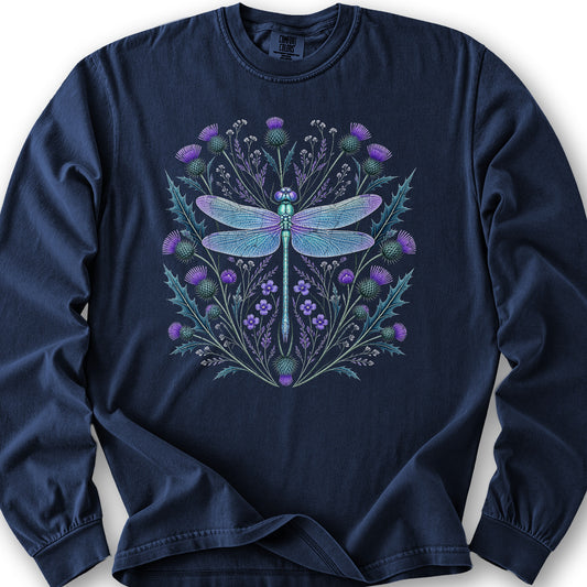 Dragonfly Thistle Long Sleeve Shirt - True Navy