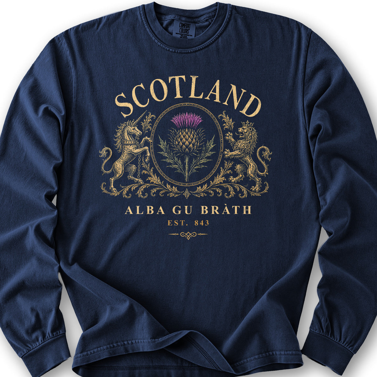 Scotland Heraldry Thistle Long Sleeve Shirt - True Navy