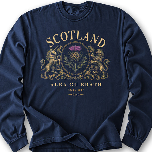 Scotland Heraldry Thistle Long Sleeve Shirt - True Navy