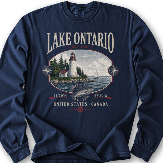Lake Ontario Retro 90's Long Sleeve Shirt - True Navy