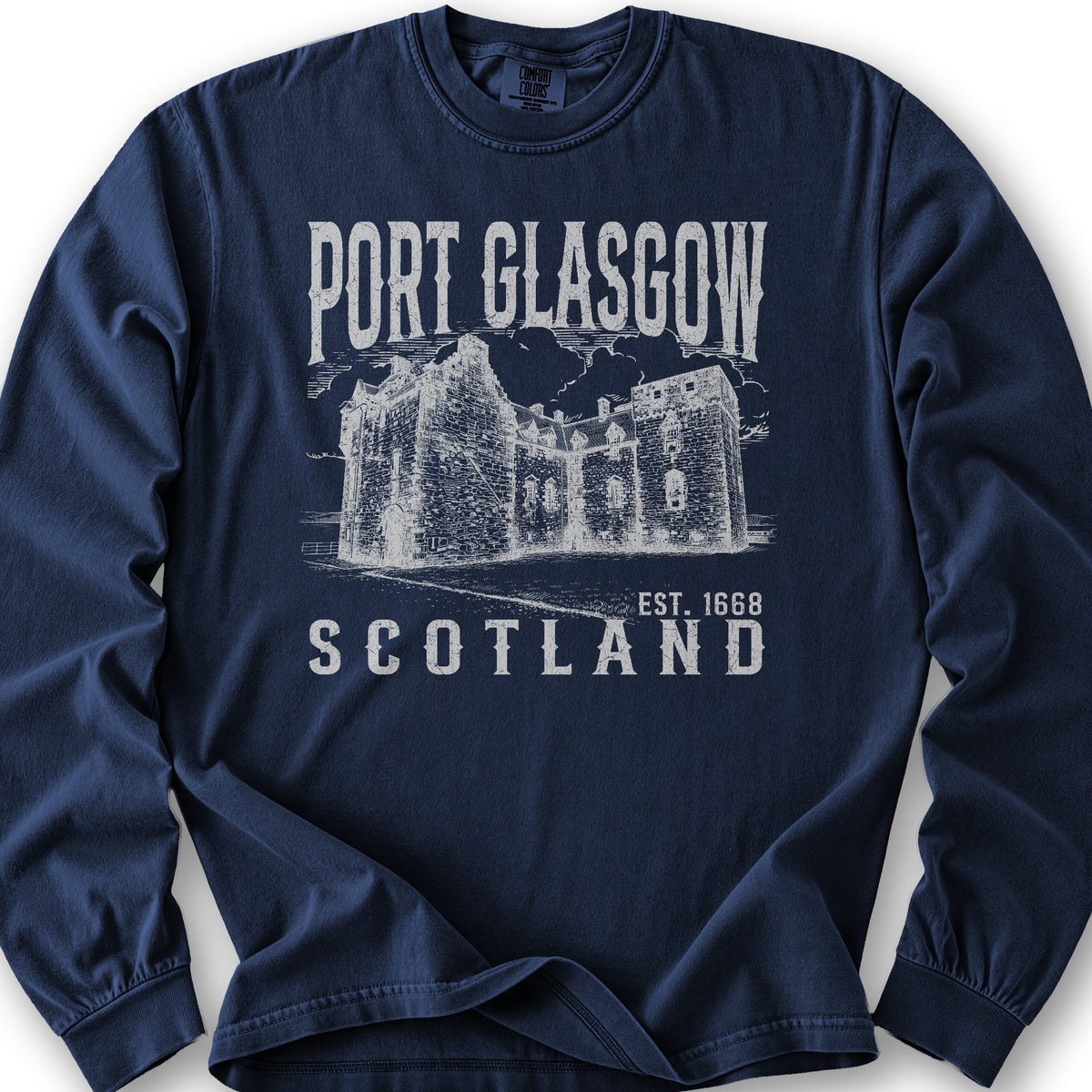 Port Glasgow Scotland Sketch Long Sleeve Shirt - True Navy