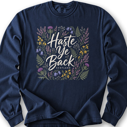 Haste Ye Back Scotland Long Sleeve Shirt - True Navy