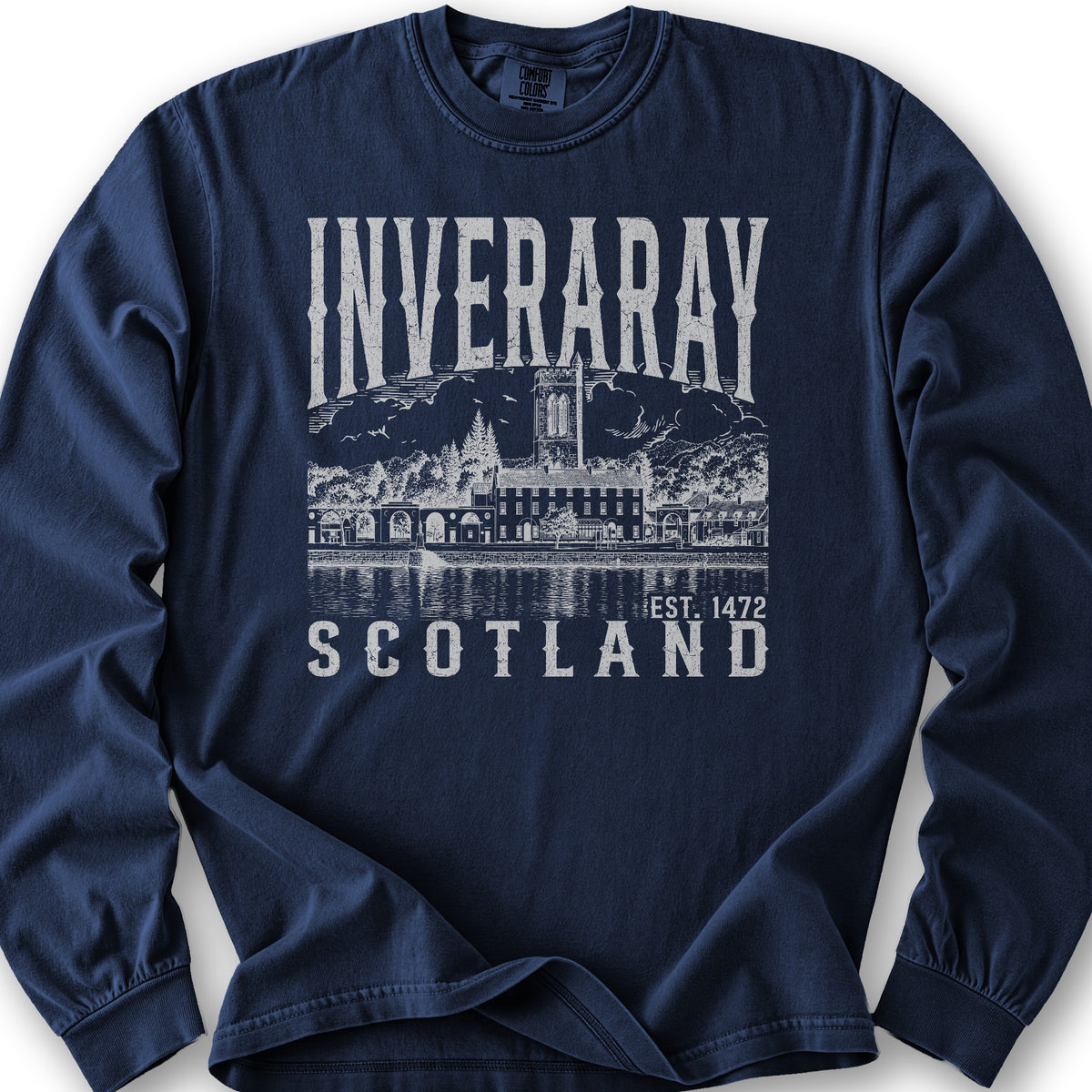 Inveraray Scotland Sketch Long Sleeve Shirt - True Navy