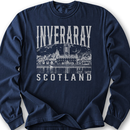 Inveraray Scotland Sketch Long Sleeve Shirt - True Navy