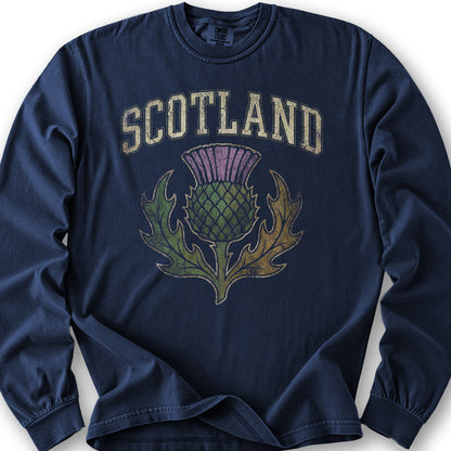 Scotland Distressed Thistle Long Sleeve Shirt - True Navy