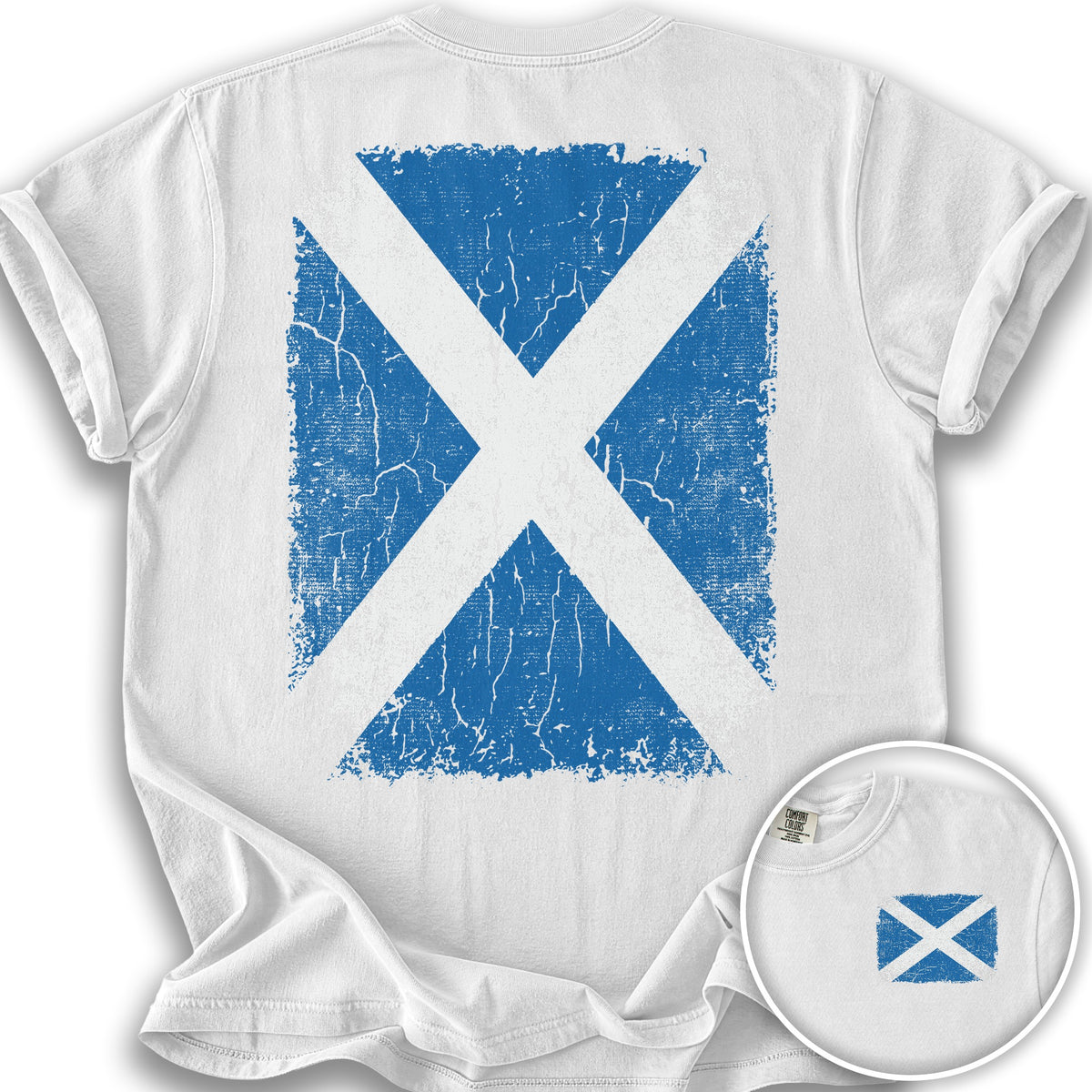 Scotland Distressed Flag Front/Back Print T-Shirt - White