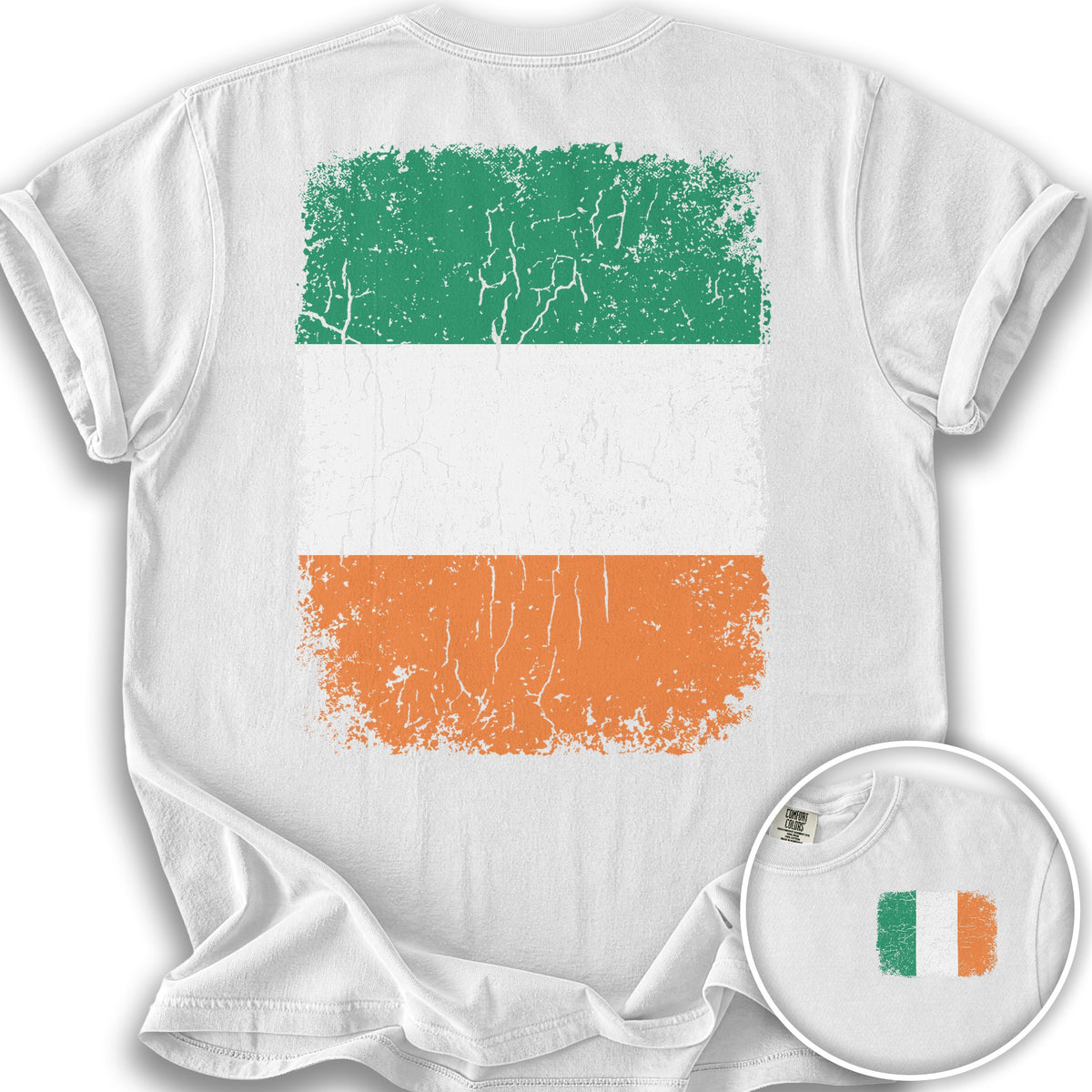 Ireland Distressed Flag Front/Back Print T-Shirt - White
