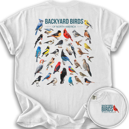 Backyard Birds Front/Back Print T-Shirt - White