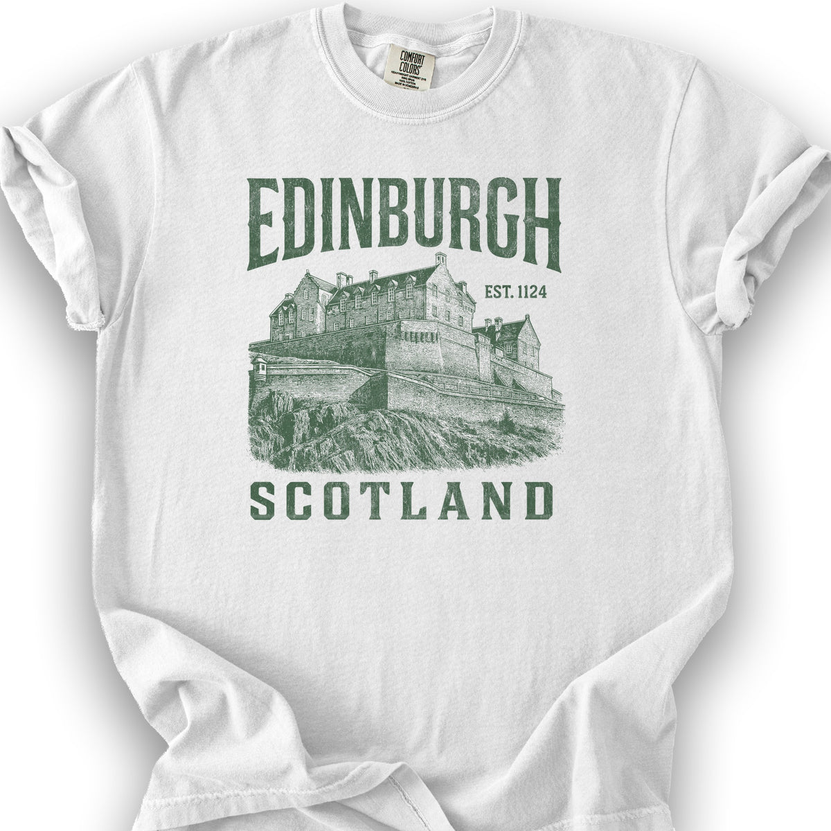 Edinburgh Scotland "Vintage Etching" T-Shirt - White