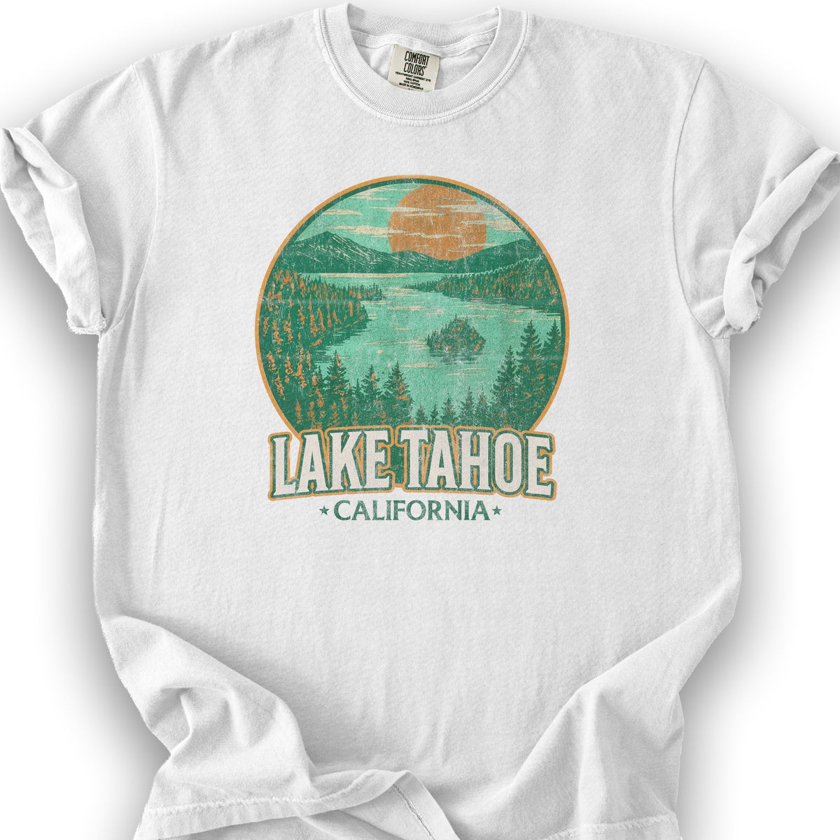 Lake Tahoe Retro Emerald Bay T-Shirt - White