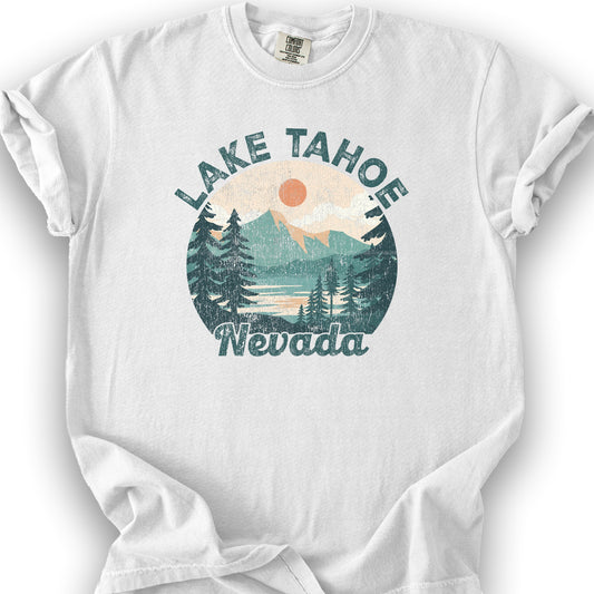 Lake Tahoe Nevada Vintage Circle T-Shirt - White