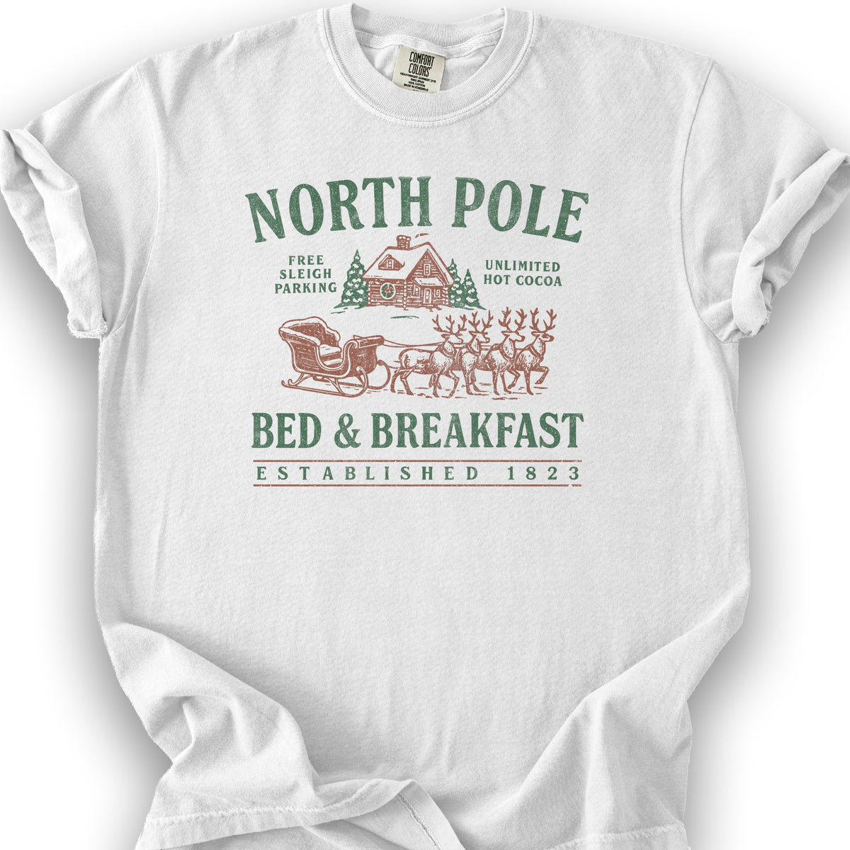 North Pole Bed and Breakfast Vintage Print T-Shirt - White