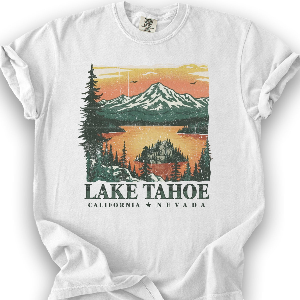 Lake Tahoe Emerald Bay Sunset T-shirt - White