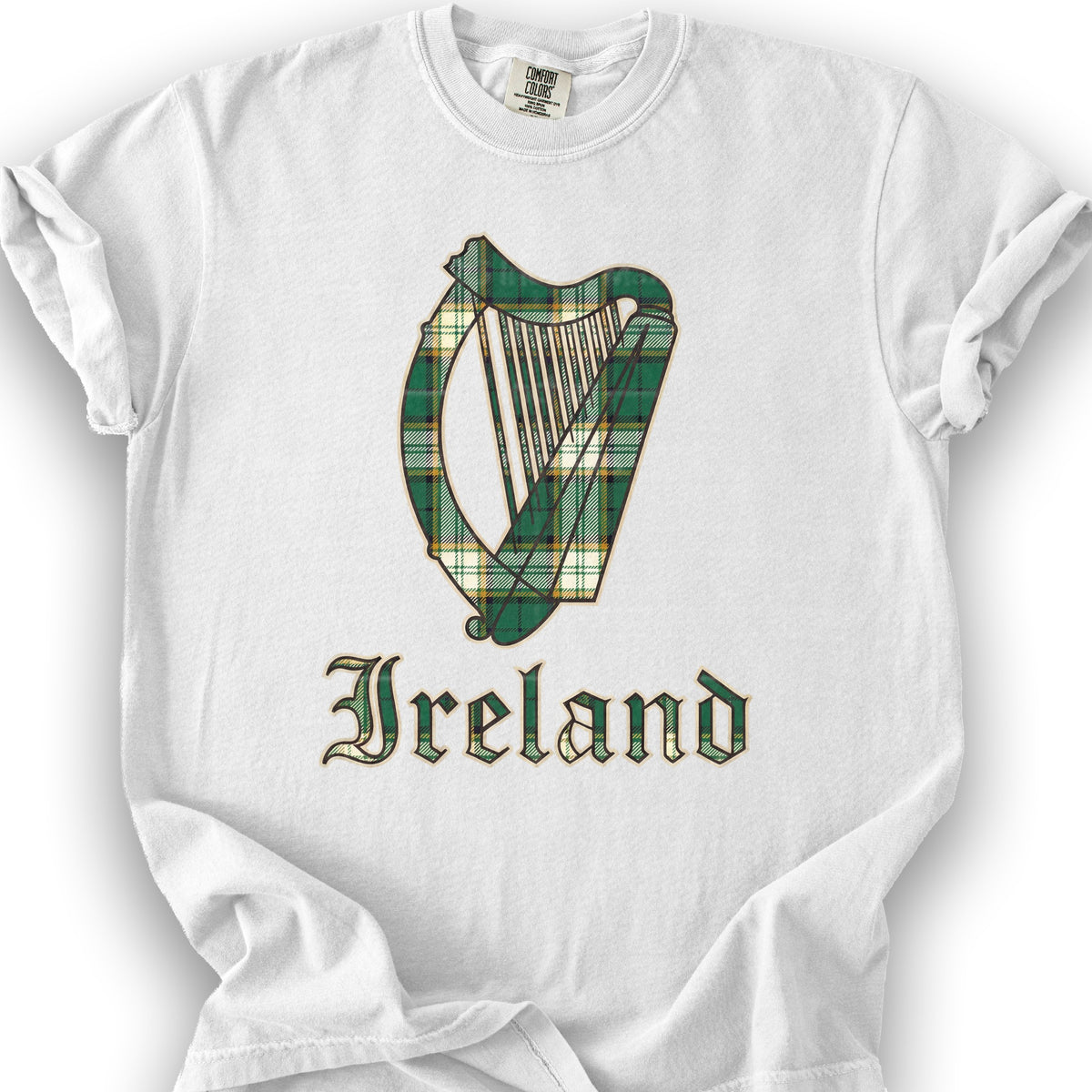 Ireland Tartan Harp T-Shirt - White