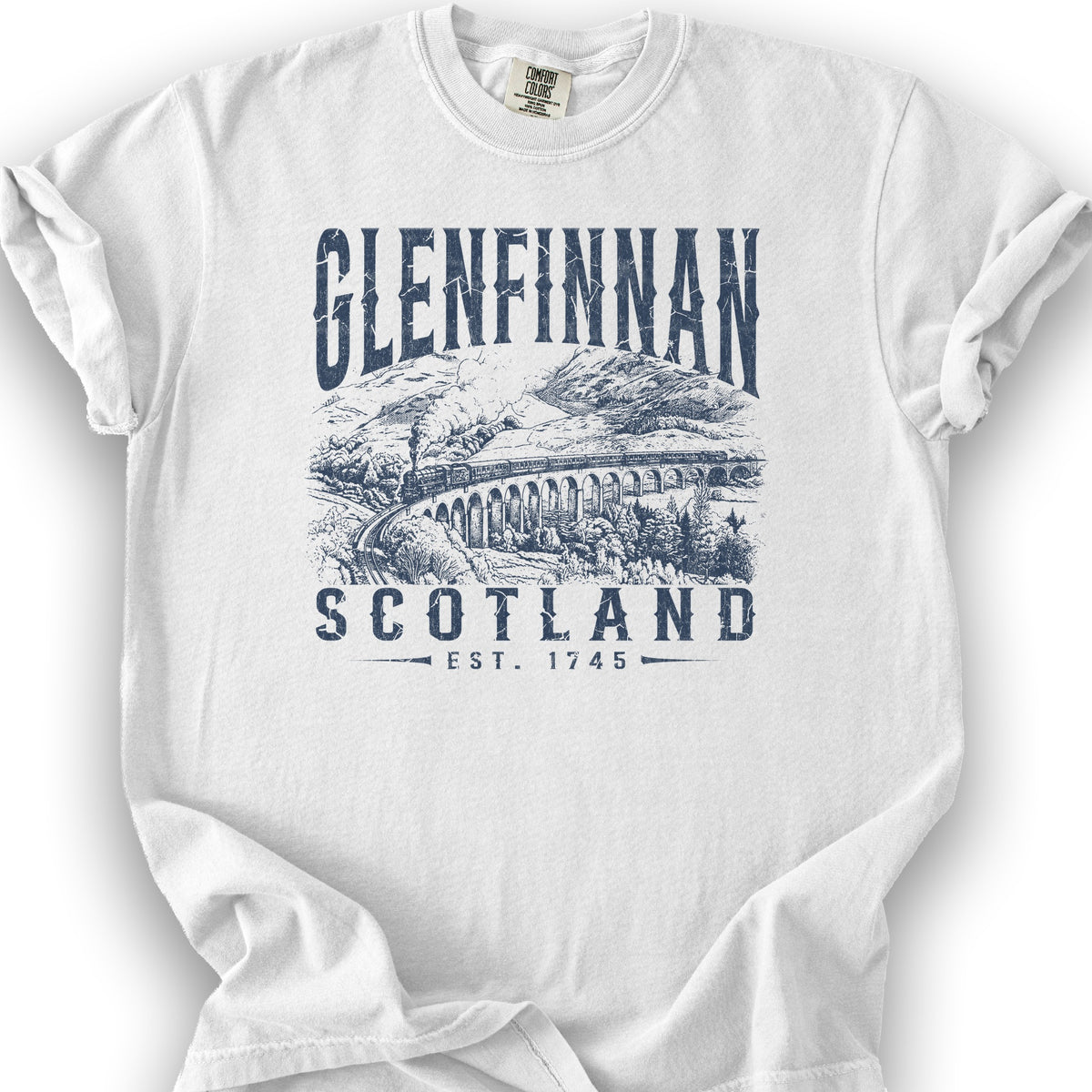 Glenfinnan Scotland Sketch T-Shirt - White
